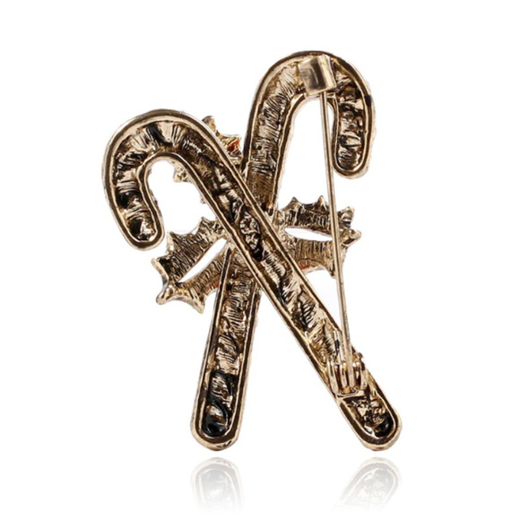 Christmas Rhinestone Canes Brooch Pin - Picture 3 of 3